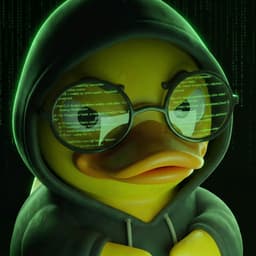 The duck, unamused, holding standards
